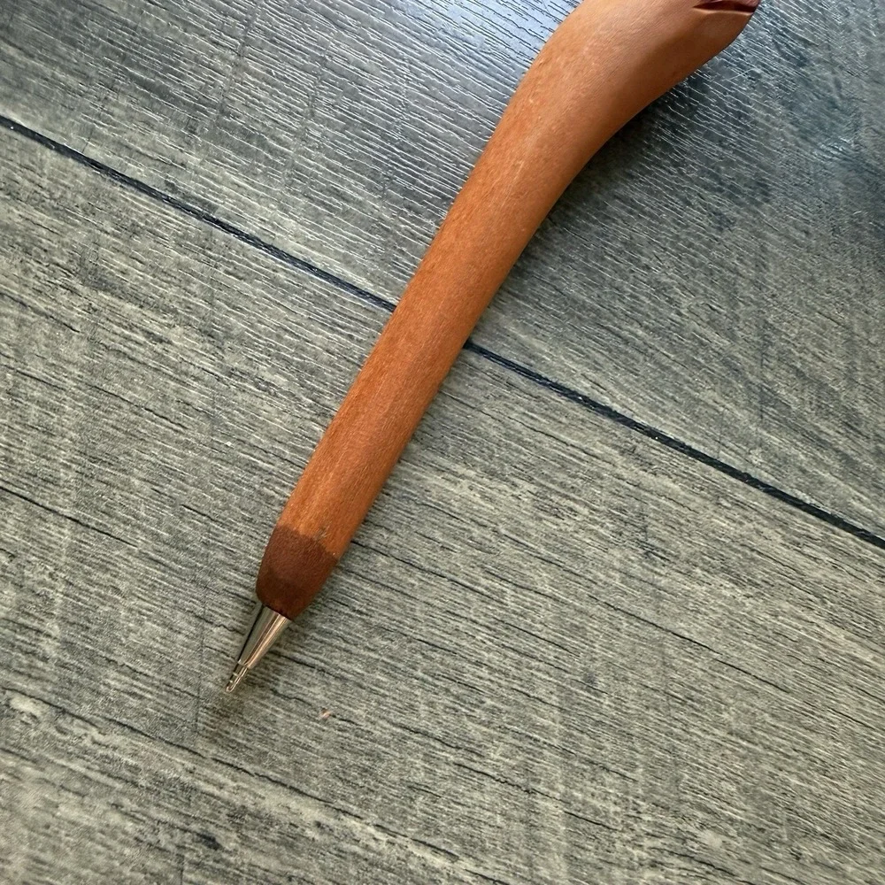 Wooden Horse Head Ballpoint Pen Hand Carved Equestrian Western Brown 6in No Ink